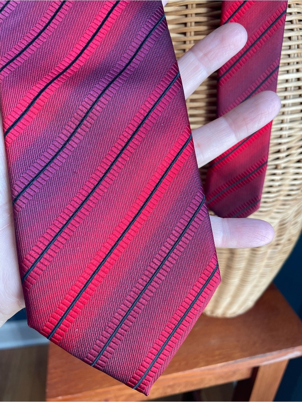 Vintage Croata Luxury Silk Tie Red Black Textured Diagonal Stripe  Ombré